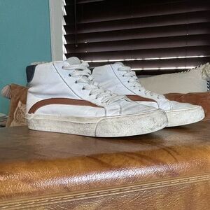 Men's White and Brown High-Top Sneakers